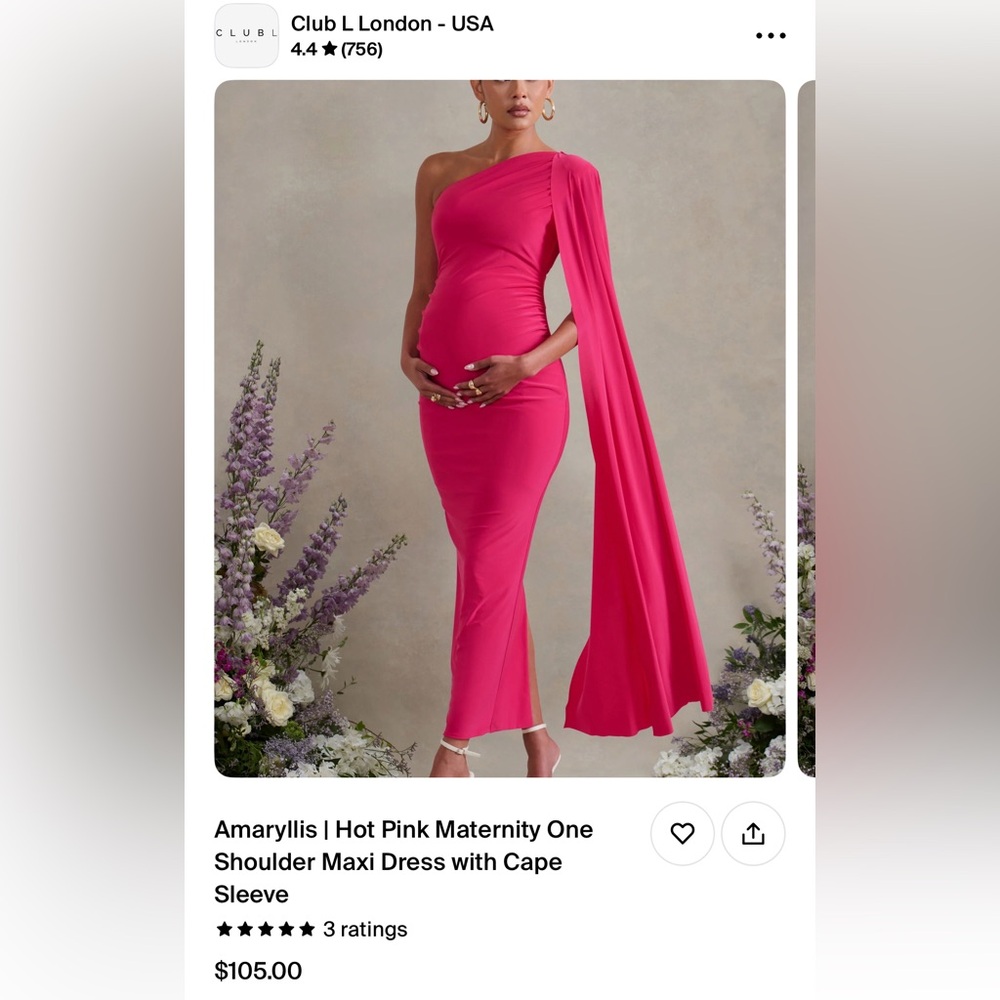 Club L Hot Pink MATERNITY Dress w/ Cape - sz 4